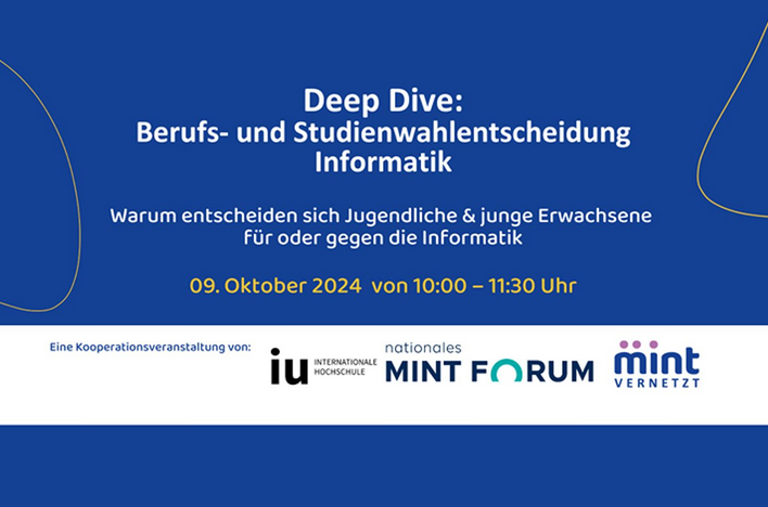 natmintforum's tweet photo. Einladung: Im digitalen Deep Dive am 9.10.; 10-11:30 Uhr berichten Professorinnen der IU Internationale Hochschule von ersten Ergebnissen der Studie „BESTWIN“ über Motive der #Berufswahl in der #Informatik. Zur Anmeldung: https://t.co/Kt13F900ep #MINT #Bildung #MINTBildung #Beruf https://t.co/wdTQogEK1z