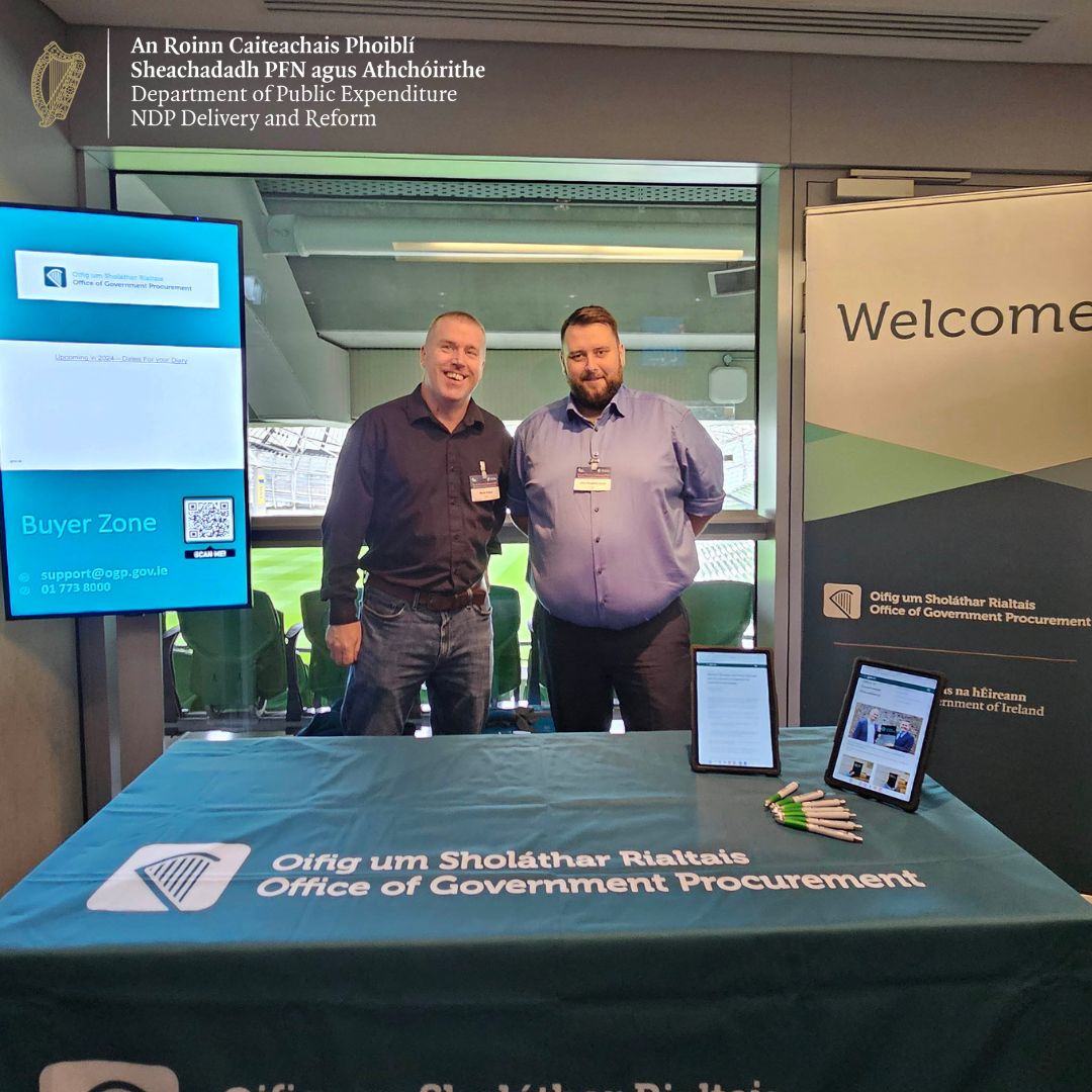 The Office of Government Procurement <a href="/procurement_ie/">Office of Government Procurement</a> is at the <a href="/EPAIreland/">EPA Ireland</a> Circular Economy Conference today in the <a href="/AVIVAStadium/">AVIVA Stadium</a>,  discussing how Public Bodies can be involved in the circular economy ♻️

Drop by the stand for a chat if you're here too!

#CircularEconomy