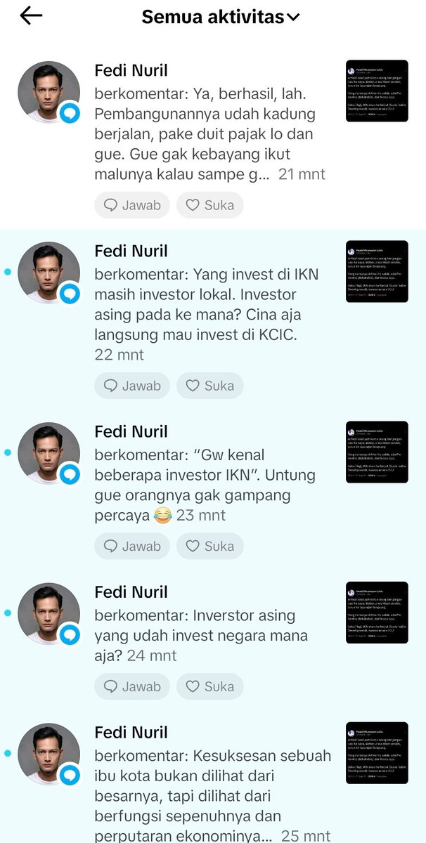 Hasbil_Lbs's tweet photo. Saya bingung balas yang mana duluan ya, di X banyak komennya, di Akun Tiktok saya juga rame komennya. 

Banyak bener waktu si Fedi Nuril di Medsos? 😅🤣 https://t.co/EDvdmEYPy6