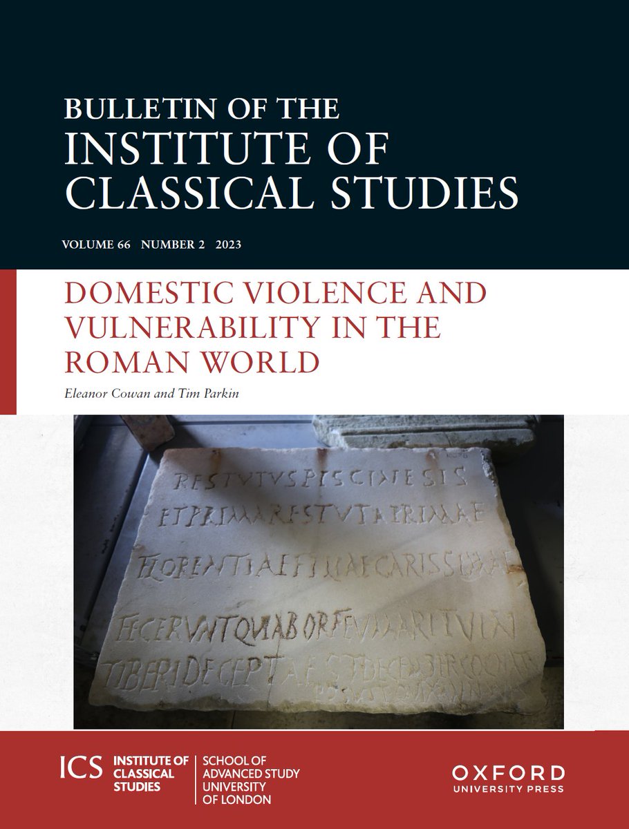 🔖The latest issue of the Bulletin of the Institute of Classical Studies Vol.66, No. 2 (2023) is now available:
Domestic violence and vulnerability in the Roman world

Read it for free here: academic.oup.com/bics/issue/66/2