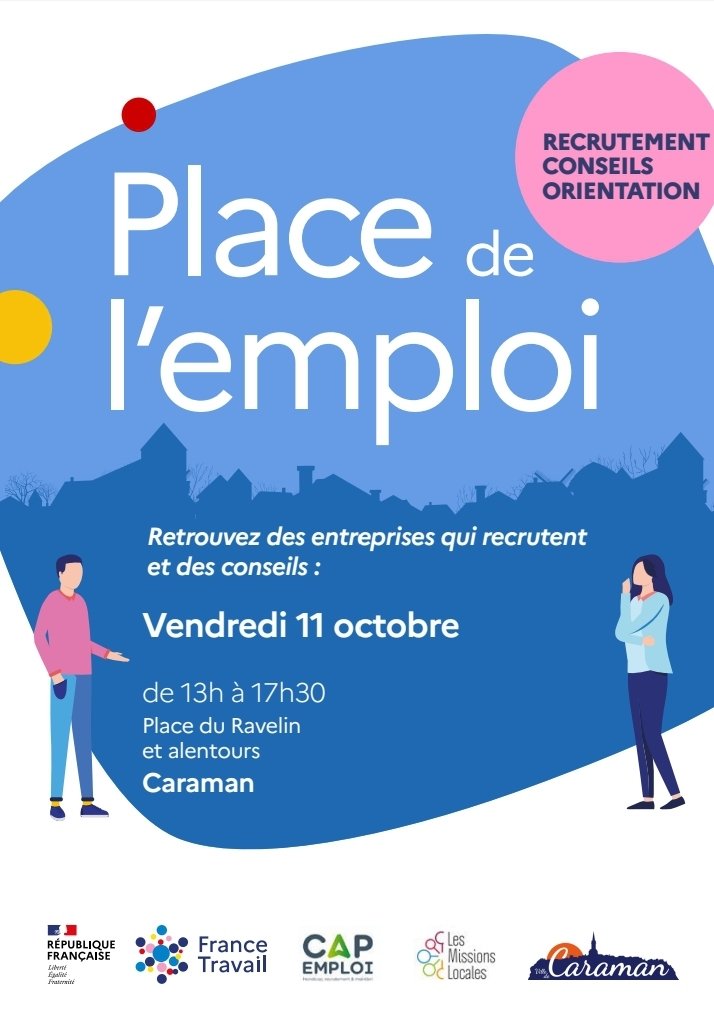 #AvecFranceTravail #VillefrancheDeLauragais

Merci #Caraman d'accueillir une étape des #Placedelemploi 2024

⏩️ francetravail.fr/actualites/pla…
⏩️mesevenementsemploi.francetravail.fr/mes-evenements…

4️⃣0️⃣ stands emploi et formation ✅️

<a href="/Missionlocale31/">Mission Locale Haute-Garonne</a>
<a href="/Capemploi/">Fabrice De Cafmeyer</a> <a href="/senat_annick/">annick sénat</a> <a href="/jacquesentenac/">Jacques Sentenac</a> <a href="/FTravail_OCC/">France Travail Occitanie</a>