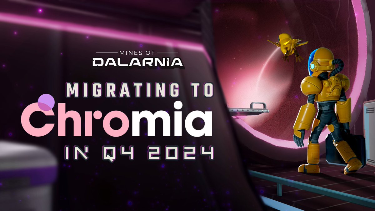 MinesOfDalarnia's tweet photo. Big news, Dalarnians! 🚀

We’re pumped to announce that we're officially migrating to the Chromia Mainnet in Q4 2024!

This shift means smoother gameplay, more efficient mining, and best of all—lower gas fees! Whether you're a seasoned miner or just starting out, this is a huge step forward for our community. 🥳⛏️

Who's excited for more epic on-chain adventures? Let’s dig deeper with Chromia!