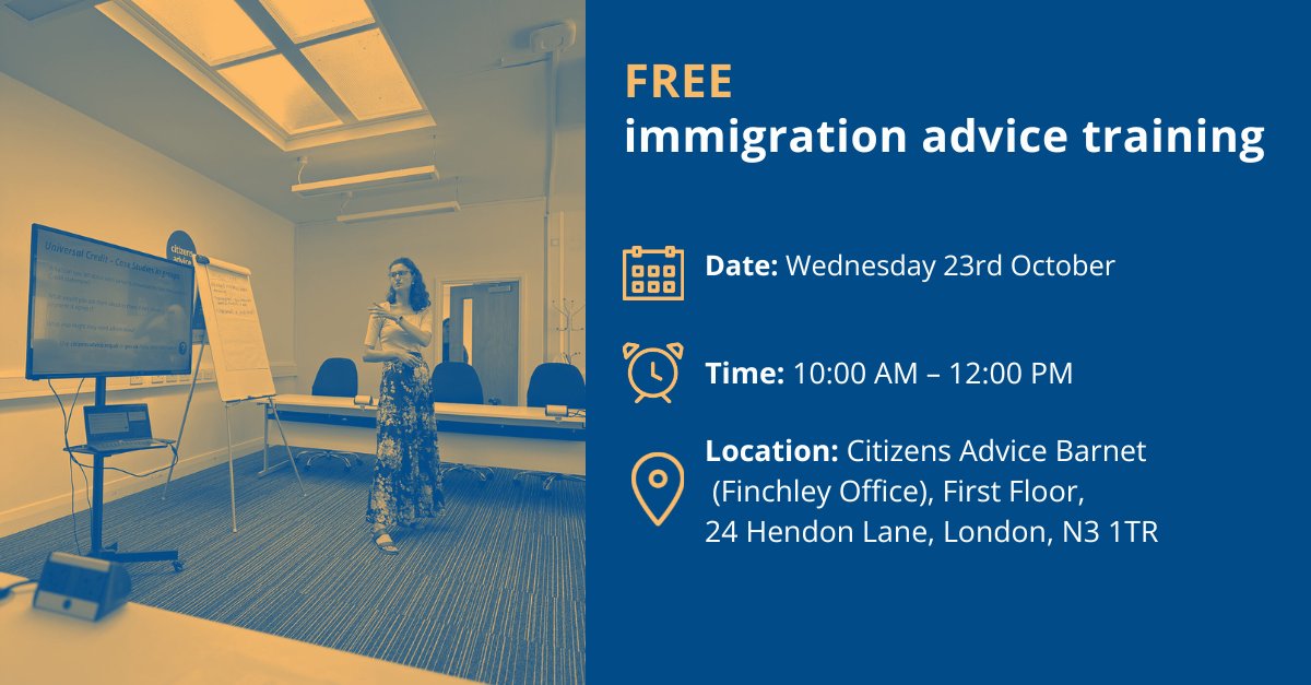📢Calling all #Barnet #VCS organisations

Would you like to give better #immigration advice to your clients? 

Join us for a FREE immigration advice training session⤵️

eventbrite.co.uk/e/free-immigra…

⭐⭐Please share with anyone who might be interested⭐⭐