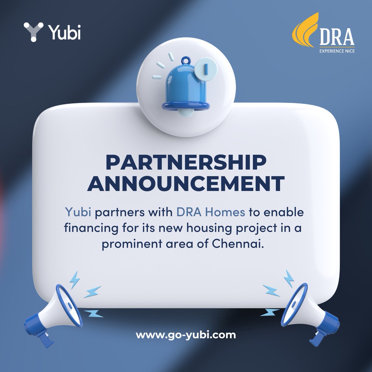 We’re proud to partner with DRA Homes, a leader in Chennai’s real estate, for over 30 years. 

Through our bond platform, we’re enabling financing for their new housing project in Chennai.

<a href="/gaurav_irma/">Gaurav</a>

#GoGetGreat #YubiPartnerships #RealEstateFinance #Chennai #Fintech #Housing