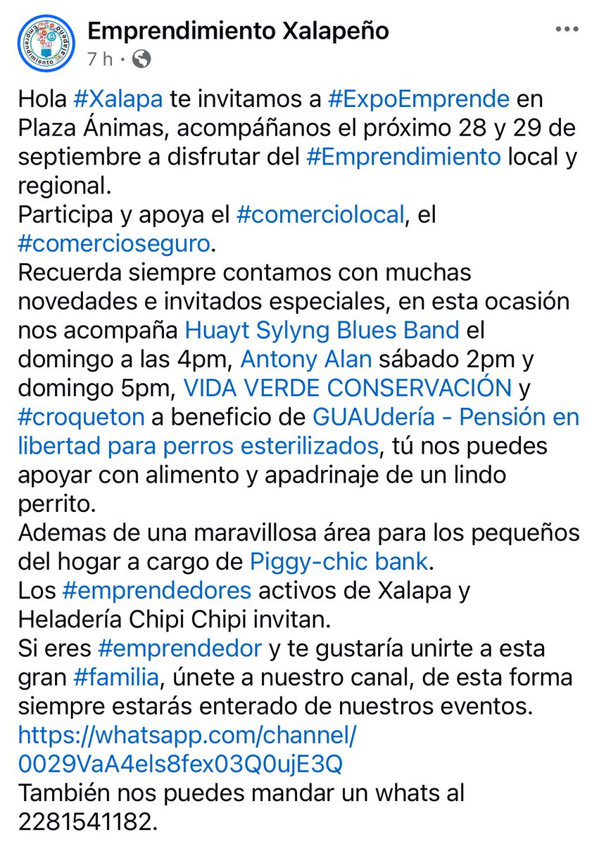Fin de semana de Expo Emprende Otoño😍, tendremos CROQUETÓN a beneficio de la GUAUdería💛🐱🐶!
Todo lo que gusten donar sirve demasiado 😃😉, los esperamos en Plaza Ánimas #Xalapa, de 11am a 6pm. 
<a href="/VialidadXalapa/">Vialidad Xalapa 🚦 VX 🌎</a> <a href="/Corintiacruz/">Corintia Cruz Oregón</a> <a href="/mayteponm/">Mayte P.</a> <a href="/tierraverde1943/">ℓια ₊˚.༄ *ﾟ🌱</a> <a href="/AbelMucino/">Abel Muciño</a> <a href="/Ydlan/">Naldy Patricia</a> RT!