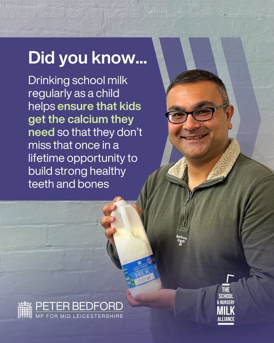 PeterABedford's tweet photo. Today is World School Milk Day 2024 - I support @SchoolMilkAll mission as it is vital that as many children as possible have access to nutritious milk at School to support their growth and development, especially as tooth decay effects one in four children.#WorldSchoolMilkDay2024 https://t.co/VoKShlrPrK