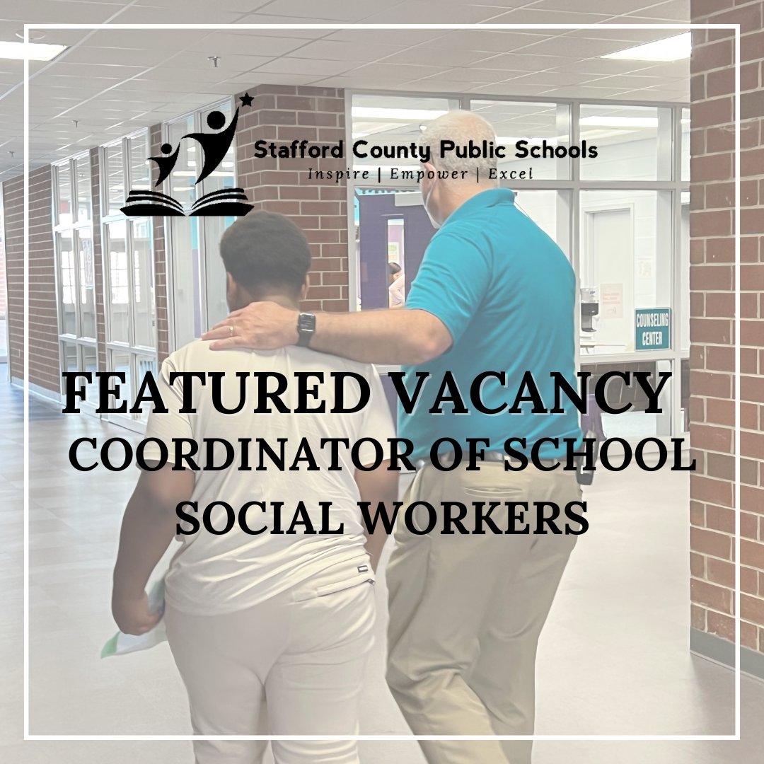 SCPS_HR's tweet image. 🌞 Join Our Team! Coordinator of School Social Workers 🌞
We’re thrilled to announce an opening for an enthusiastic Coordinator of School Social Workers to join our vibrant team!
#ExcelTogether #ElevateStafford #TeamStafford