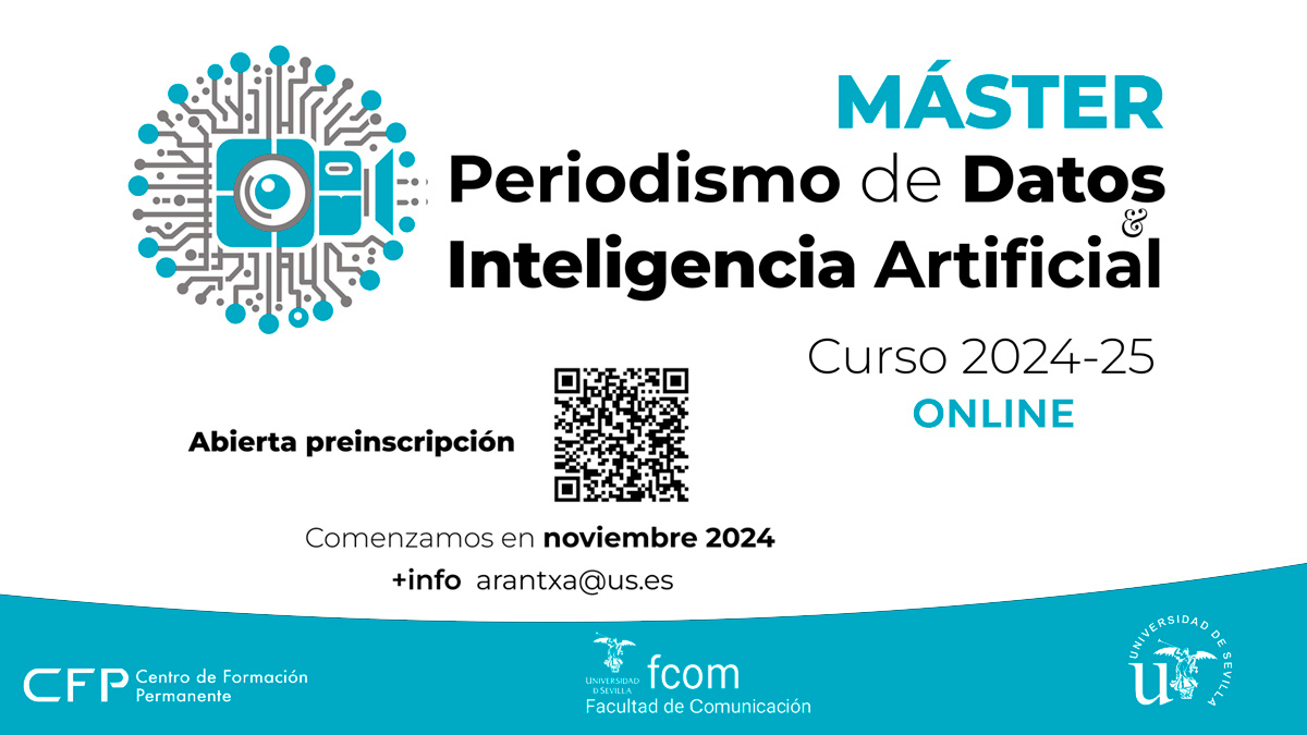 masterpdia's tweet photo. Tienes plazo hasta el próximo 𝐥𝐮𝐧𝐞𝐬, 𝟑𝟎 𝐝𝐞 𝐬𝐞𝐩𝐭𝐢𝐞𝐦𝐛𝐫𝐞. https://t.co/dkpsPbjhkT Entra y preinscríbete en el Máster en Periodismo de Datos e Inteligencia Artificial de @unisevilla https://t.co/lYeur4XPYH