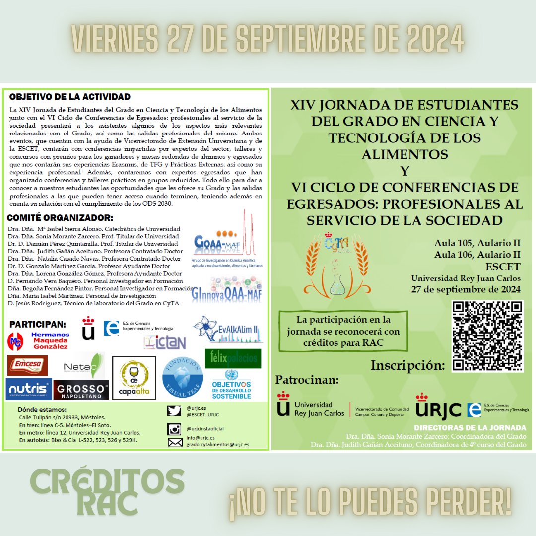 GQAA_MAF's tweet photo. El próximo viernes celebramos la XIV Jornada de Estudiantes del Grado en Ciencia y Tecnología donde contaremos con numerosas ponencias relacionadas con asuntos de interés del grado así como distintos talleres. ¡Inscríbete antes del 26 de septiembre! ¡Nos vemos el viernes! https://t.co/uHTquSoA92