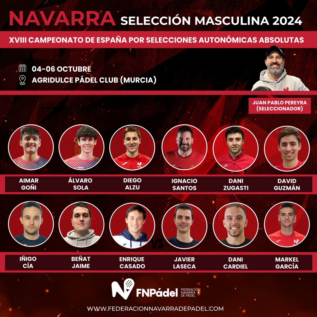 ¡𝗠𝗲𝗻𝘂𝗱𝗮 𝘀𝗲𝗹𝗲𝗰𝗰𝗶𝗼́𝗻! ❤️🤍
La <a href="/FNPadel/">Federación Navarra de Pádel</a> publica la convocatoria oficial de deportistas seleccionados/a para representar a Navarra en el 𝘟𝘝𝘐𝘐𝘐 𝘊𝘢𝘮𝘱𝘦𝘰𝘯𝘢𝘵𝘰 𝘌𝘴𝘱𝘢𝘯̃𝘢 𝘱𝘰𝘳 𝘚𝘦𝘭𝘦𝘤𝘤𝘪𝘰𝘯𝘦𝘴 𝘈𝘶𝘵𝘰𝘯𝘰́𝘮𝘪𝘤𝘢𝘴 𝘈𝘣𝘴𝘰𝘭𝘶𝘵𝘢𝘴.
📍 Murcia