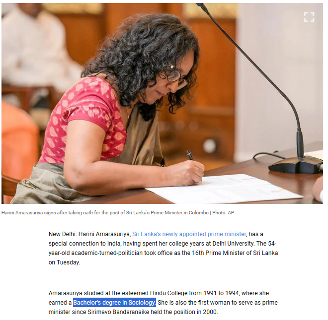 SociologyForAll's tweet photo. New Profession Unlocked 🔓for Sociology Major 🥲

Newly Appointed Sri Lankan PM - Harini Amarasuriya🫡