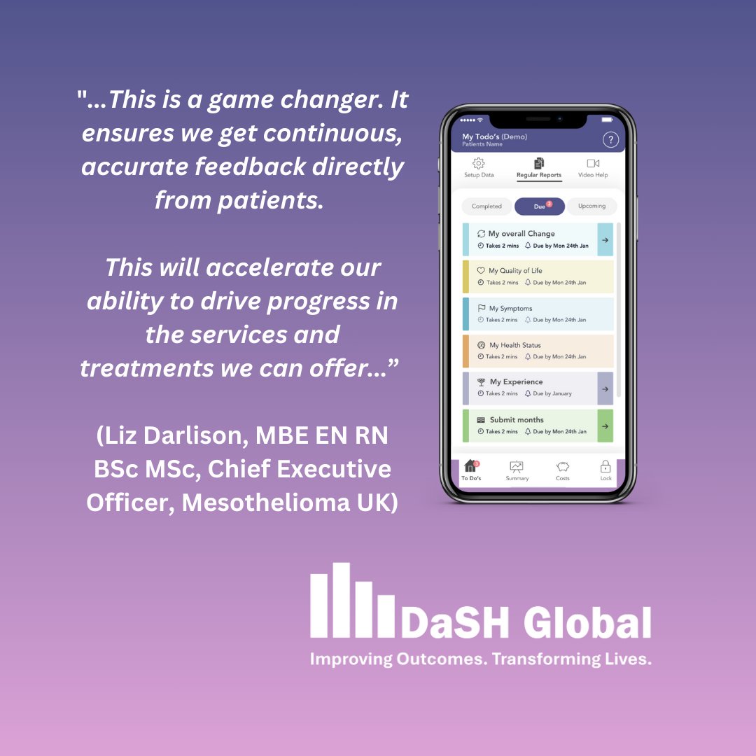 DaSH Global (@dashglobal2) on Twitter photo Your Health Companion provides insight into experience of care, quality of life, symptoms, and clinical management of Mesothelioma.
Contact us on:
info@dash-global.com
#RealWorldEvidence #HealthEconomics #OutcomesResearch #RWD #Pharma #MarketAccess #PatientExperience #Insight Your Health Companion provides insight into experience of care, quality of life, symptoms, and clinical management of Mesothelioma.
Contact us on:
info@dash-global.com
#RealWorldEvidence #HealthEconomics #OutcomesResearch #RWD #Pharma #MarketAccess #PatientExperience #Insight