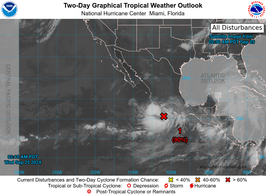 LimWeather's tweet photo. D134 EPAC #HurricaneSeason2024 610am EDT
#Invest95E to pose land threat to S #Mexico and has 90% chance to become Tc in 2 and 7 days!
ALL Interests there should consider starting preps now!
#Wxtwitter #Wxx #Tropicswx #HurricaneSeason #Kristy #EP95 #95E #Guerrero #Oaxaca https://t.co/q3VnMc0KL5