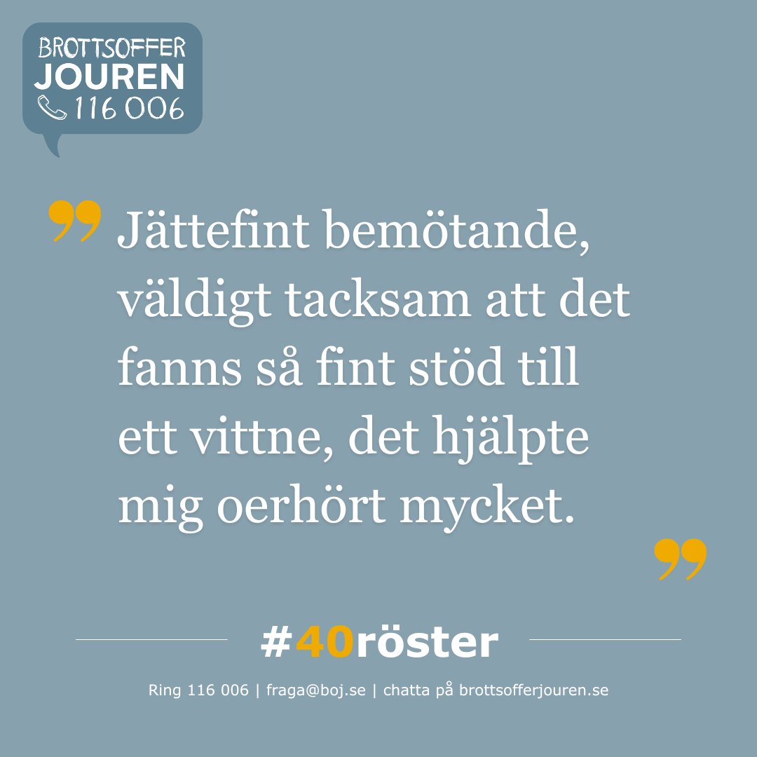 🌟 Är du vittne till ett brott och behöver någon att prata med? Brottsofferjouren finns här för dig med råd och stöd. BOJ har stöttat brottsutsatta i 40 år. Hör några av deras erfarenheter av brottsofferstöd i kampanjen #40röster. #stödsomgerkraft #brottsofferjouren #BOJ