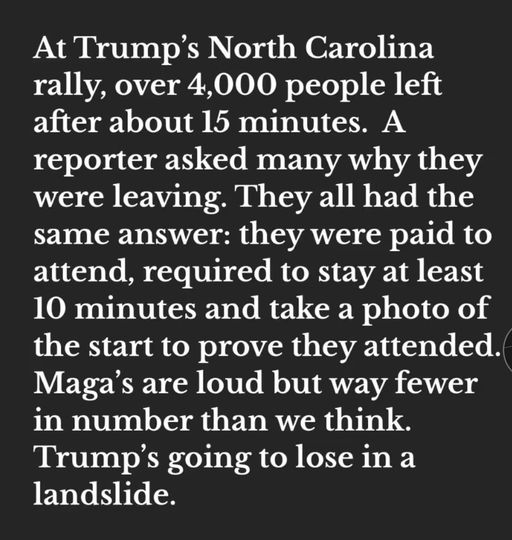 This is why people leave Trump rallies. They are only paid to be there for 10 minutes for a photo op. No one want to hear the bloviated orange clown talk.