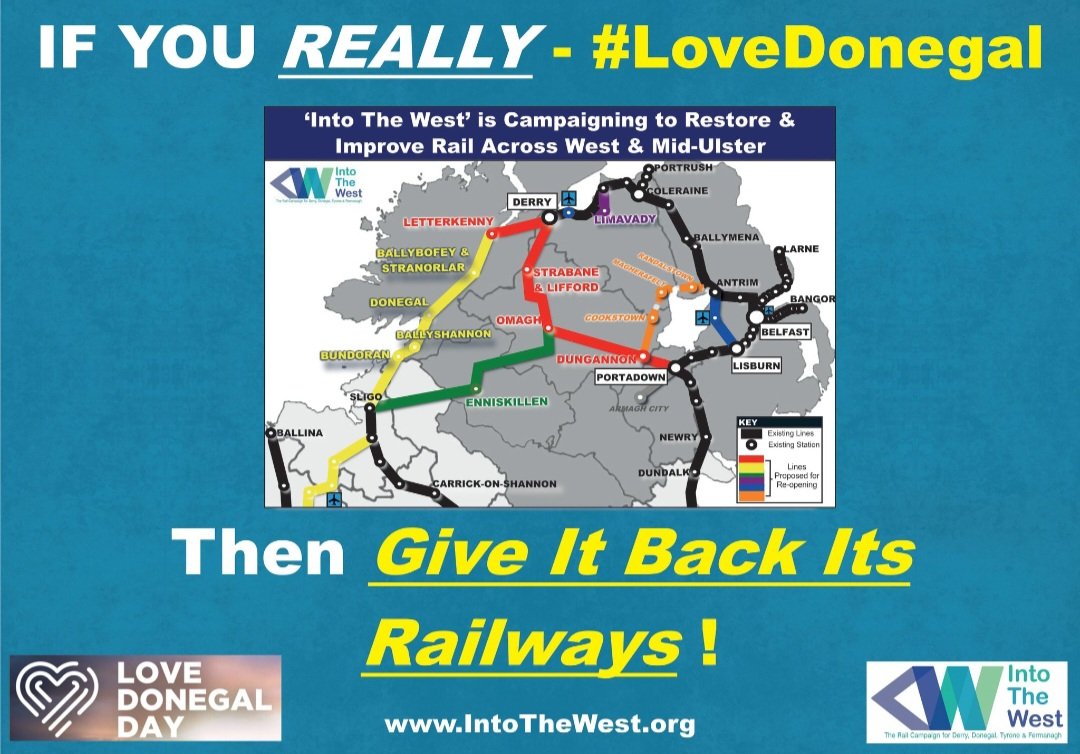 This #LoveDonegalDay, our infrastructure message is clear. If those in authority REALLY DO love Donegal - then they'll give it back its railways 👍🙏🏻💚💛