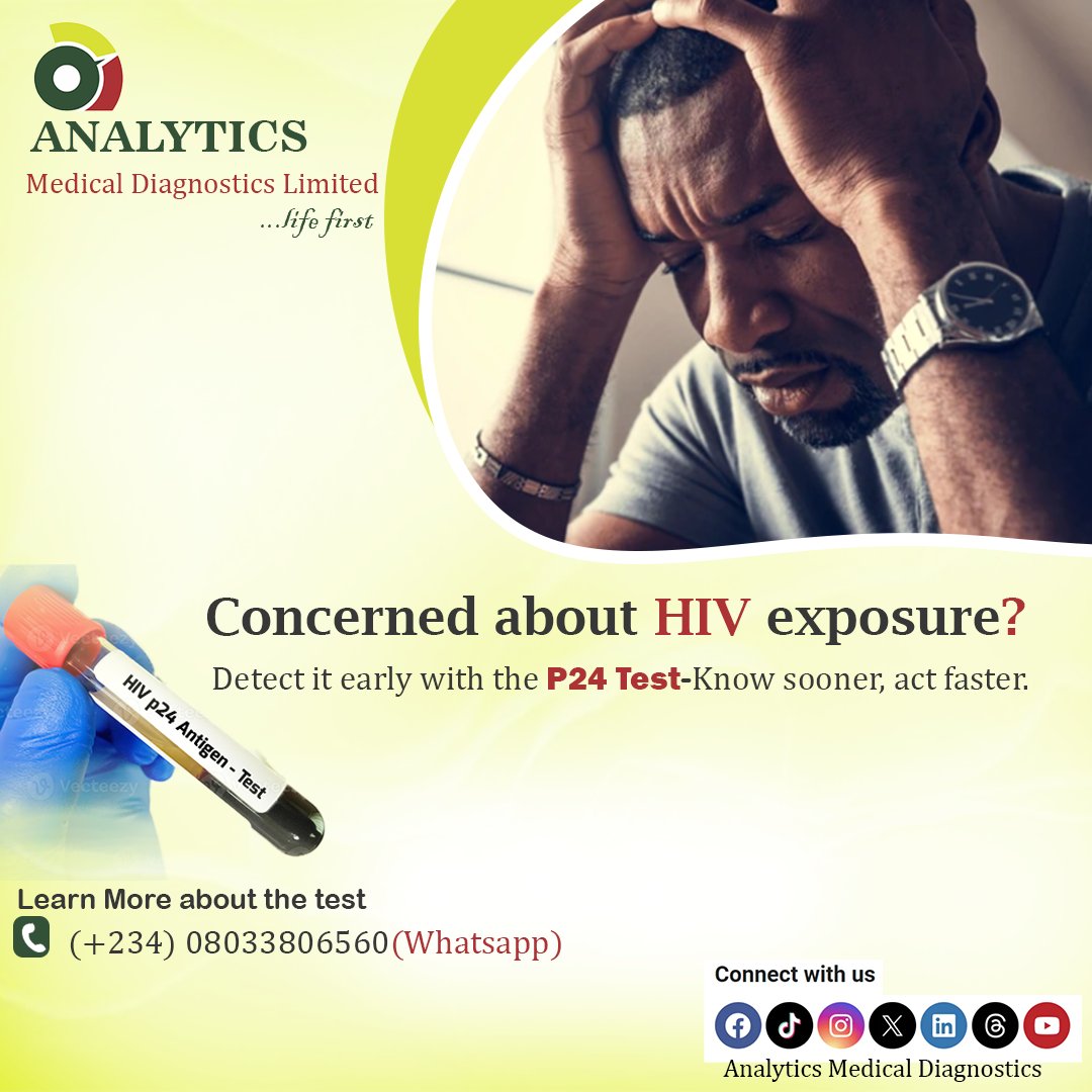 AnalyticsMDL's tweet photo. Worried about recent HIV exposure? ��� The P24 Antigen Test detects HIV earlier(within few days after exposure) giving you quick results and peace of mind. Don’t wait—know your status and act faster!
📷 WhatsApp us at +234 8033806560 to learn more. https://t.co/X0s1e5nR58