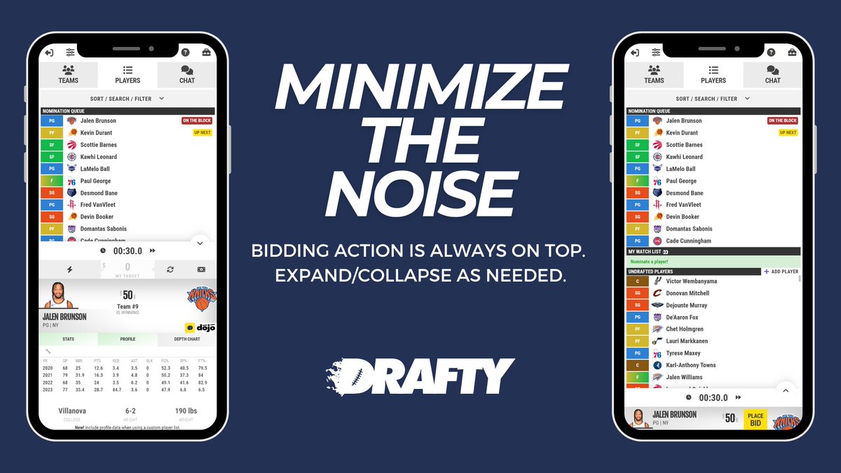 It's archaic, but some draft rooms make it difficult to re-engage the action after you go looking for a player or checking rosters. On Drafty, new minimized mode makes the action as small as possible but still on top &amp; visible, enabling you to multitask w/o missing a moment.