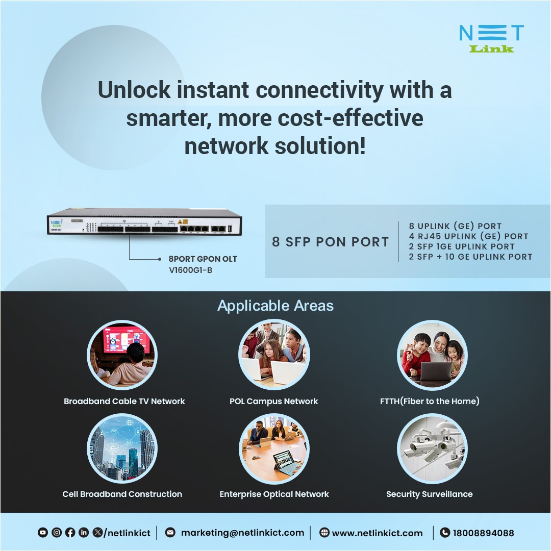 NetlinkICT's tweet photo. Discover the power of Netlink OLT! real-time monitoring for an unparalleled user experience. OLT sends and receives optical signals to and from multiple optical network units (ONUs) or optical network terminals (ONTs).
For more any information contact us:  083019 90988 https://t.co/Mz5xLuh2QM