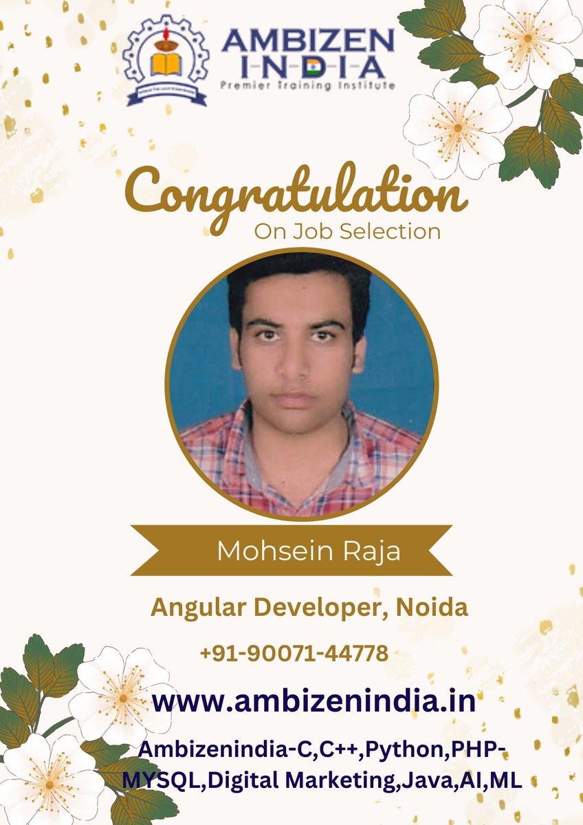Santosh06667's tweet image. Congratulation Mohsein Raja for joining as Angular Developer, Noida.
#codingClassesNearMe #codingClassesDelhi #codingClassesForKidsDelhi #codingClassesForKidsNearMe #codingClassesNearMeWithFees
Mobile+Whatsapp : +919007144778
Website : ambizenindia.in