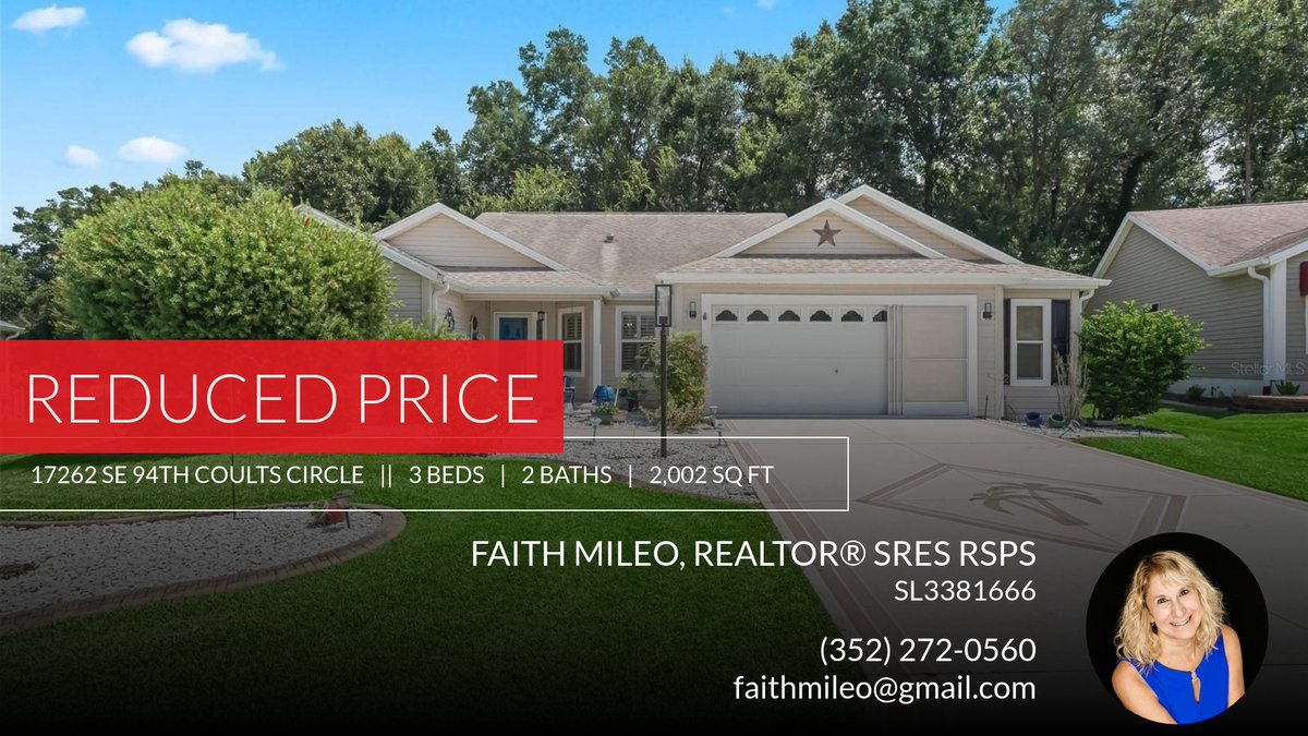 mrsmilezero's tweet photo. 📍 Reduced Price 📍 This recently reduced home at 17262 Se 94th Coults Circle in The Villages won't last long, so, don't wait to set up a showing! Reach out here or at (352) 272-0560 for more information!

Faith Mileo... https://t.co/sOZ6oNa2ti https://t.co/K44KUKcMgR