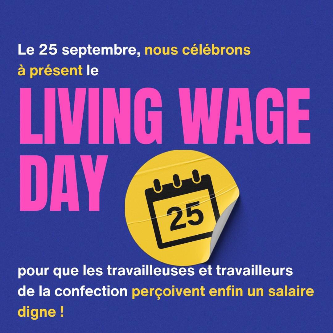 Ce 25 septembre, nous célébrons à présent 𝐥𝐞 𝐬𝐚𝐥𝐚𝐢𝐫𝐞 𝐯𝐢𝐭𝐚 pour mettre en lumière les inégalités salariales dans l'industrie de la mode et la nécessité d'agir pour des rémunérations dignes au bout de la chaîne !

#LivingWageNow
#livingwageispossible
#livingwageday