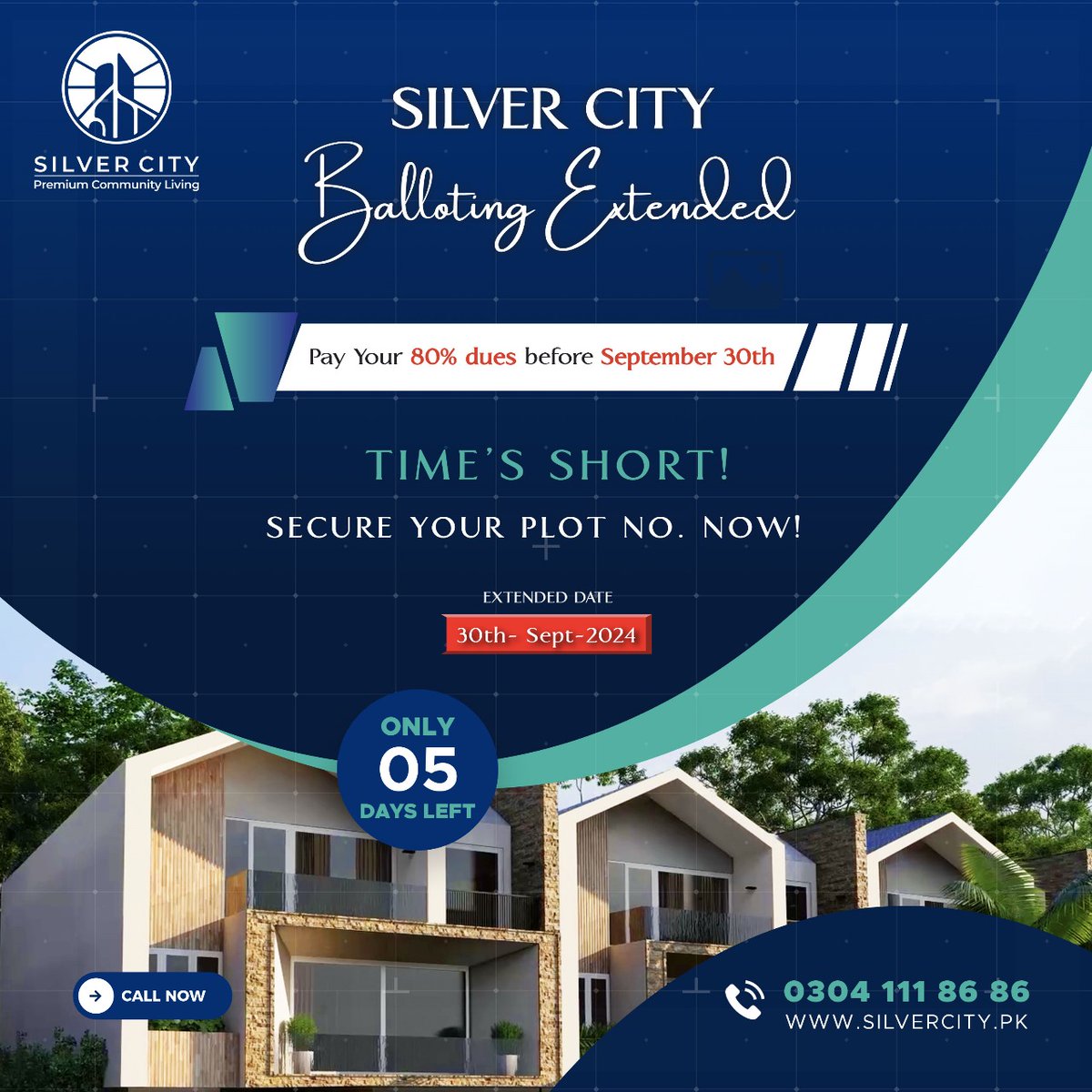SilverCityOffc's tweet photo. Only 5 days left to secure your plot in Silver City! Make sure you’ve cleared either the full or 80% of the Land Cost to qualify.
UAN: 0304 111 86 86
https://t.co/FtwR9U3owl
#SilverCity #5DaysLeft #SecureYourPlot #RealEstateOpportunity #RawalpindiHousing #DreamHome https://t.co/pUfqmJsVVY
