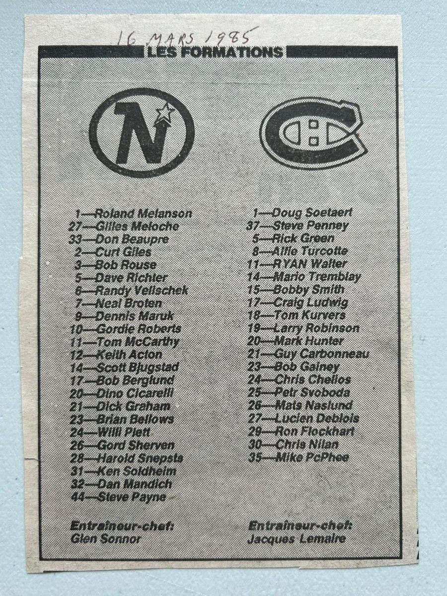 Claude6Landry's tweet photo. 16 Mars 1985 

#DougSoetaert
#StevePenney
#RickGreen
#RYANWalter
#BrianBellows
#WilliPlett
#HaroldSnepsts https://t.co/5lqqaReAxG