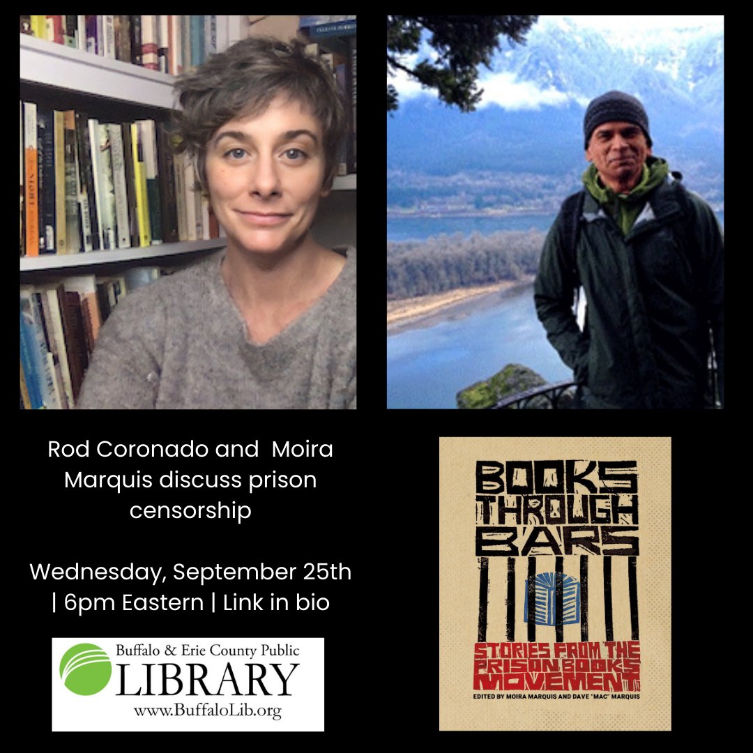 SaxapahawB's tweet image. Listen to activist @WolfPatrolFilm talk about prison censorship with @prisonsbanbooks founder Moira Marquis tonight @buffalolibrary It's virtual:
us02web.zoom.us/j/89016032148