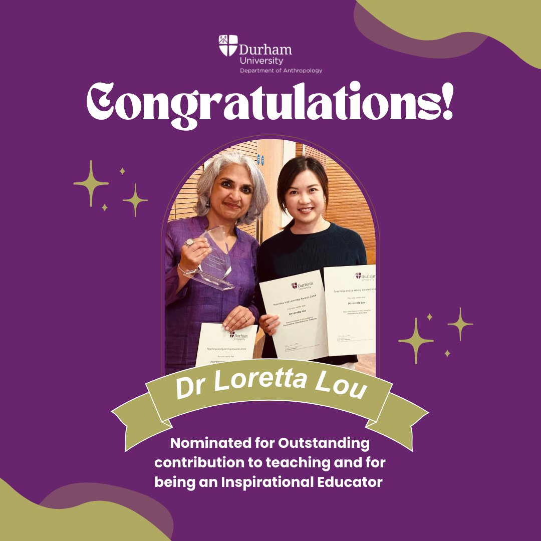 Durham Anthropology (@anthdurham1) on Twitter photo Congratulations also to Dr Loretta Lou (<a href="/louloretta/">Loretta Lou</a>) who was nominated for Outstanding Contribution to Teaching and for being an Inspirational Educator! ๐๐โ
Congratulations also to Dr Loretta Lou (<a href="/louloretta/">Loretta Lou</a>) who was nominated for Outstanding Contribution to Teaching and for being an Inspirational Educator! ๐๐โ