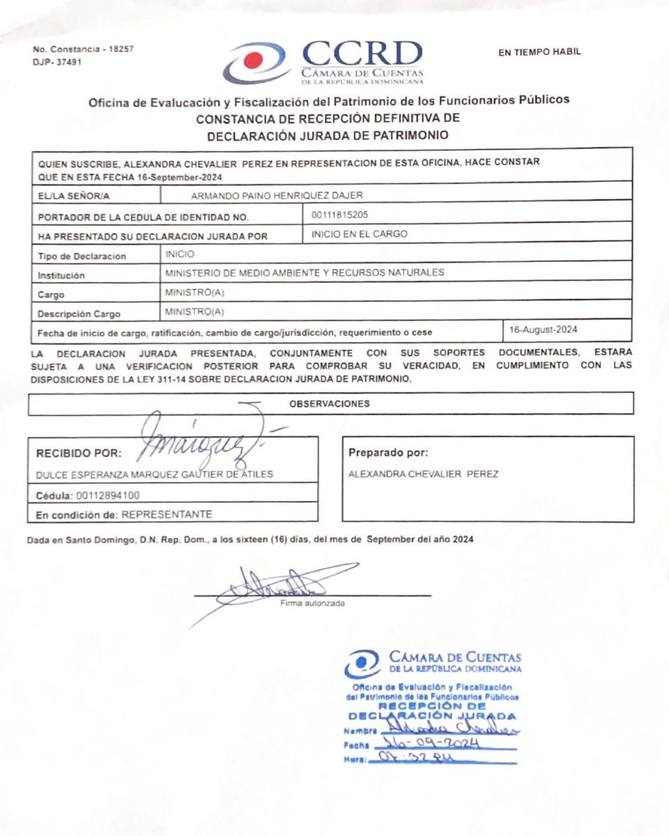 Paíno Henríquez (@painohenriquez) on Twitter photo Hoy fue publicada información errónea sobre mi declaración jurada de patrimonio, la cual fue depositada el 16 de septiembre del 2024, dentro del período establecido por la <a href="/CamaraCuentasRD/">CamaraCuentasRD</a> Hoy fue publicada información errónea sobre mi declaración jurada de patrimonio, la cual fue depositada el 16 de septiembre del 2024, dentro del período establecido por la <a href="/CamaraCuentasRD/">CamaraCuentasRD</a>