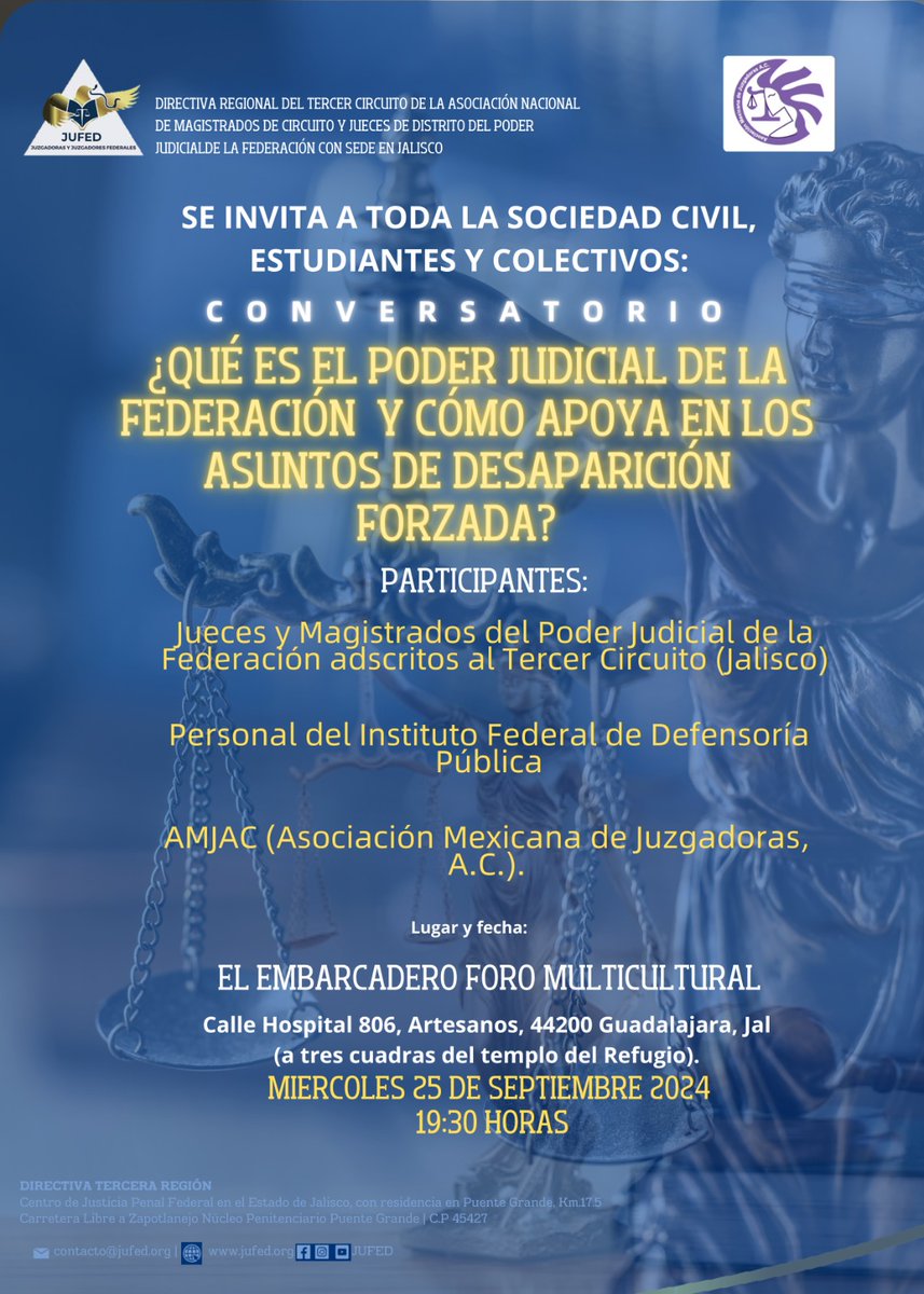 Trabajadores del PJF Tercer Circuito los invitamos a asistir al Conversatorio sobre desaparición forzada y el papel del PJF.