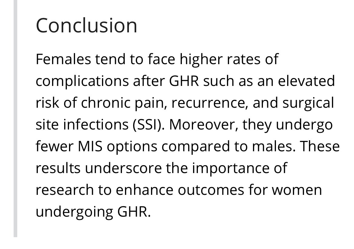 Dr. Shirin Towfigh (@herniadoc) on Twitter photo 📣📣📣Nee Publication!
Congratulations to <a href="/carlosabs99/">Carlos Silveira, MD</a> and the rest of our team for a great new study analyzing the state of female groin hernia repair.
We hope our studies—and the devastating findings of how females fare worse—stimulate you to understand and appreciate the 📣📣📣Nee Publication!
Congratulations to <a href="/carlosabs99/">Carlos Silveira, MD</a> and the rest of our team for a great new study analyzing the state of female groin hernia repair.
We hope our studies—and the devastating findings of how females fare worse—stimulate you to understand and appreciate the