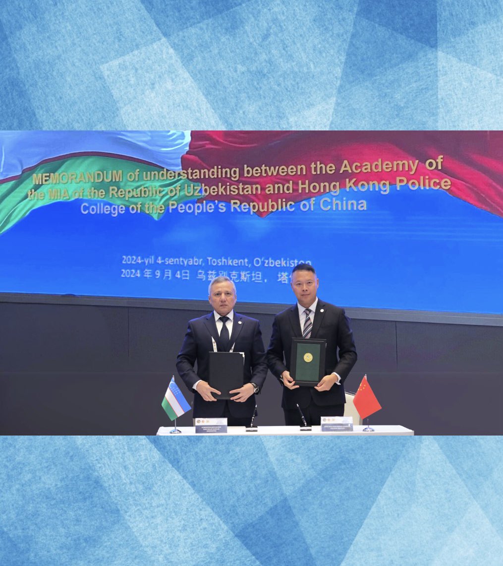 hkpoliceforce's tweet image. New chapter for👮‍♂️👮‍♀️#PoliceTraining
Leading delegates to the Int’l Scientific &amp;amp; Practical Conference marking the Academy of the Ministry of Internal Affairs of Uzbekistan🇺🇿’s 30th anniv.—🇭🇰HKPF’s Dir. of Personnel &amp;amp; Training signed an MOU with the🏫Academy’s Head to foster collab…