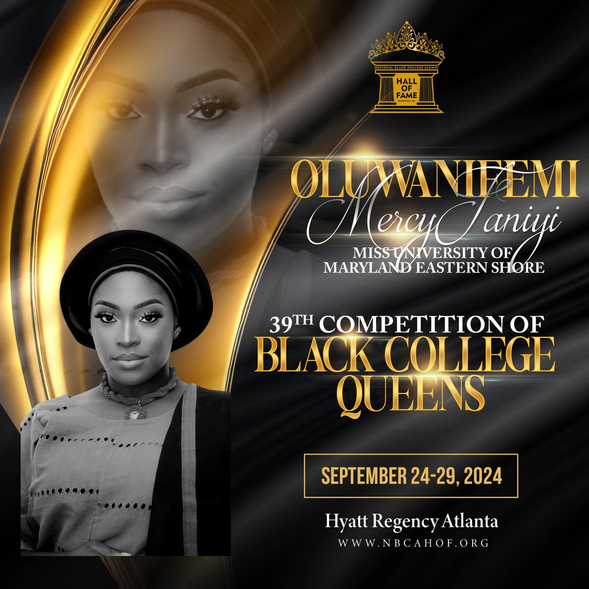 ✨ Give a warm welcome to Oluwanifemi Mercy Faniyi, Miss University of Maryland Eastern Shore! 📷 She’s ready to showcase her talent and beauty at the 39th Competition of Black College Queens. 📷📷#MissUMES #HawkPride #BlackCollegeQueens