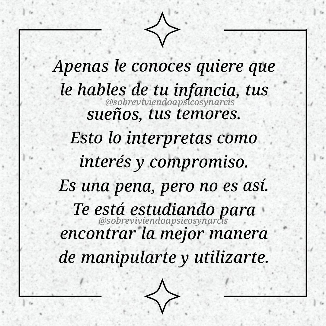 Es irónico que cuando conocemos a alguien (pareja, colega, vecino) y se muestra interesados en nosotros,  pensamos que al fin alguien puede ver más allá de si e interesarse en los demás, pero es exactamente lo contrario, lo único que les importa es nuestro potencial como presas.