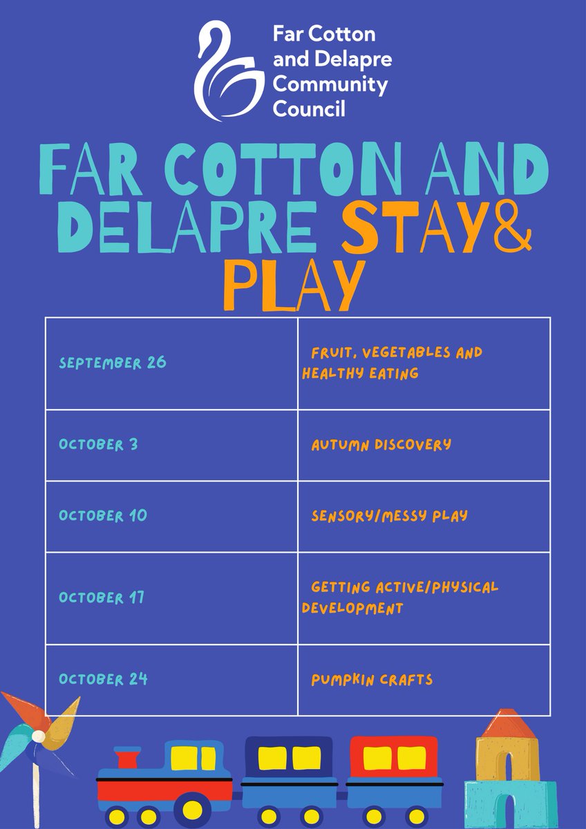 Our Stay and Play is back tomorrow, 10am, Towcester Road Methodist Church. You can find a list of upcoming themes for our sessions this Autumn, and tomorrow's focus is fruit, vegetables and healthy eating! 🍎🍌🍉🍓🫘🥑