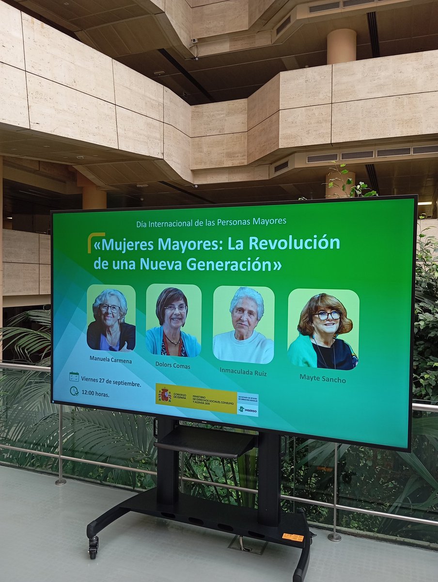 Plantel de lujo este viernes en el auditorio del #IMSERSO para celebrar el Día Internacional de la Personas Mayores. 
Con: 
🗣️<a href="/ManuelaCarmena/">Manuela Carmena</a>
🗣️Inmaculada Ruiz
🗣️<a href="/ComasDolors/">Dolors Comas</a>
🗣️<a href="/sancho_mayte/">Mayte Sancho</a>
#DiaInternacionalDeLasPersonasMayores