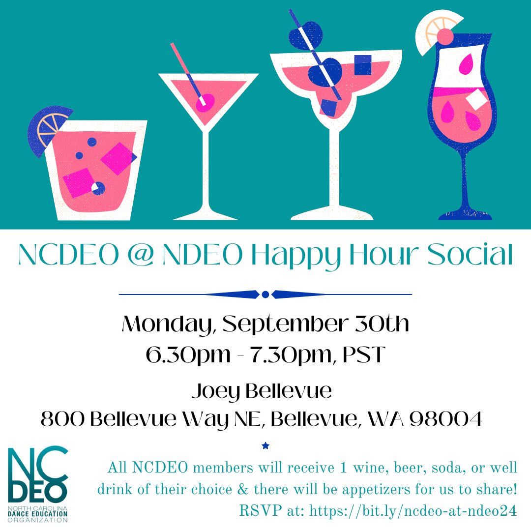 Attention NCDEO members attending the NDEO Conference! 📣 We would like to invite you to attend our NCDEO Happy Hour Social on Monday, September 30th from 6:30-7:30pm PST at Joey Bellevue.  Please RSVP whether you will or will not be attending at bit.ly/ncdeo-at-ndeo24