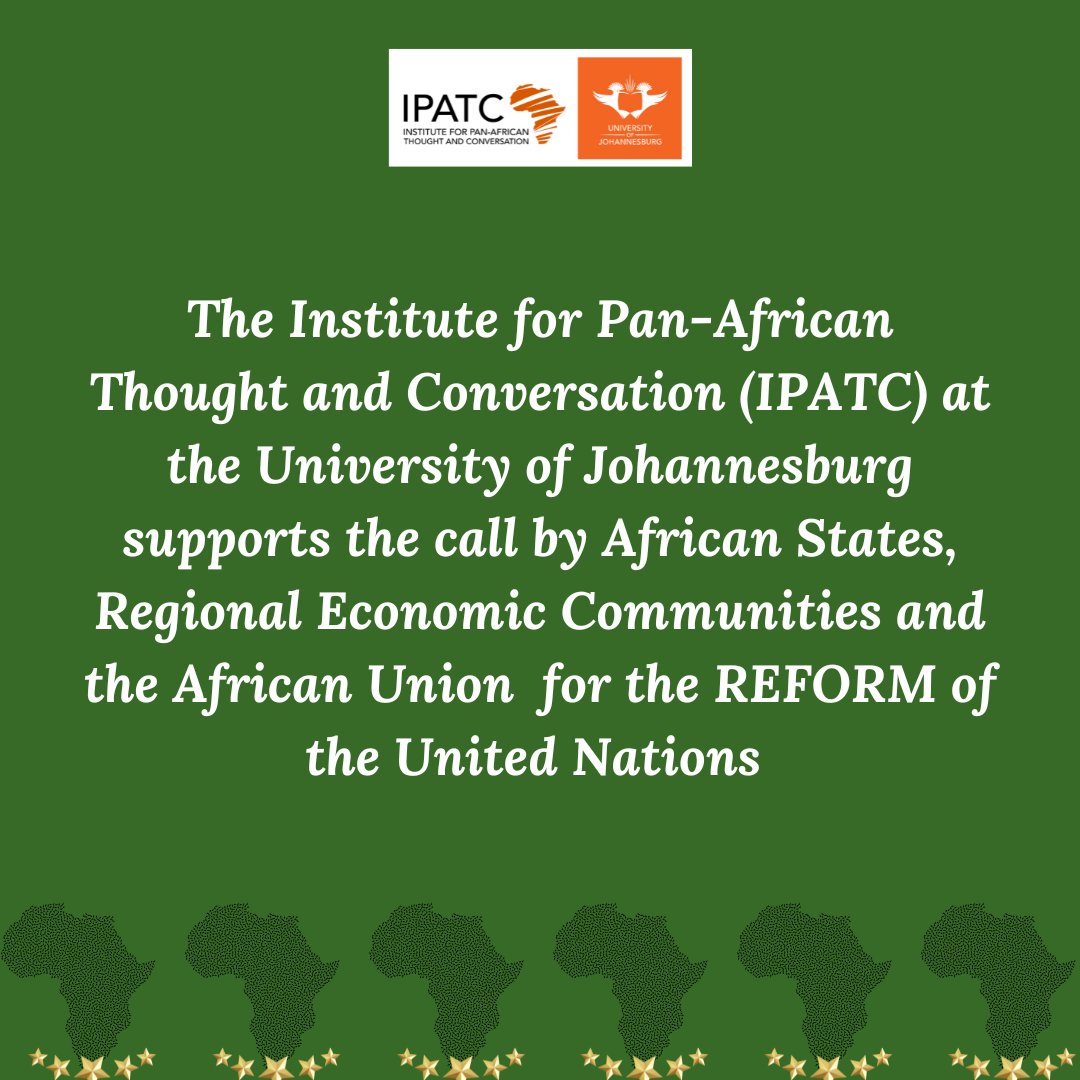 Institute for Pan-African Thought and Conversation (@ujipatc) on Twitter photo The reform of the United Nations (General Assembly, Security Council, Economic and Social Council, Peacebuilding Commission, and UN Secretariat) is vital for global development. We are proud that the <a href="/AfricanUnion/">The African Union</a> is calling for this reform and supporting their stance.
#UN #AU The reform of the United Nations (General Assembly, Security Council, Economic and Social Council, Peacebuilding Commission, and UN Secretariat) is vital for global development. We are proud that the <a href="/AfricanUnion/">The African Union</a> is calling for this reform and supporting their stance.
#UN #AU