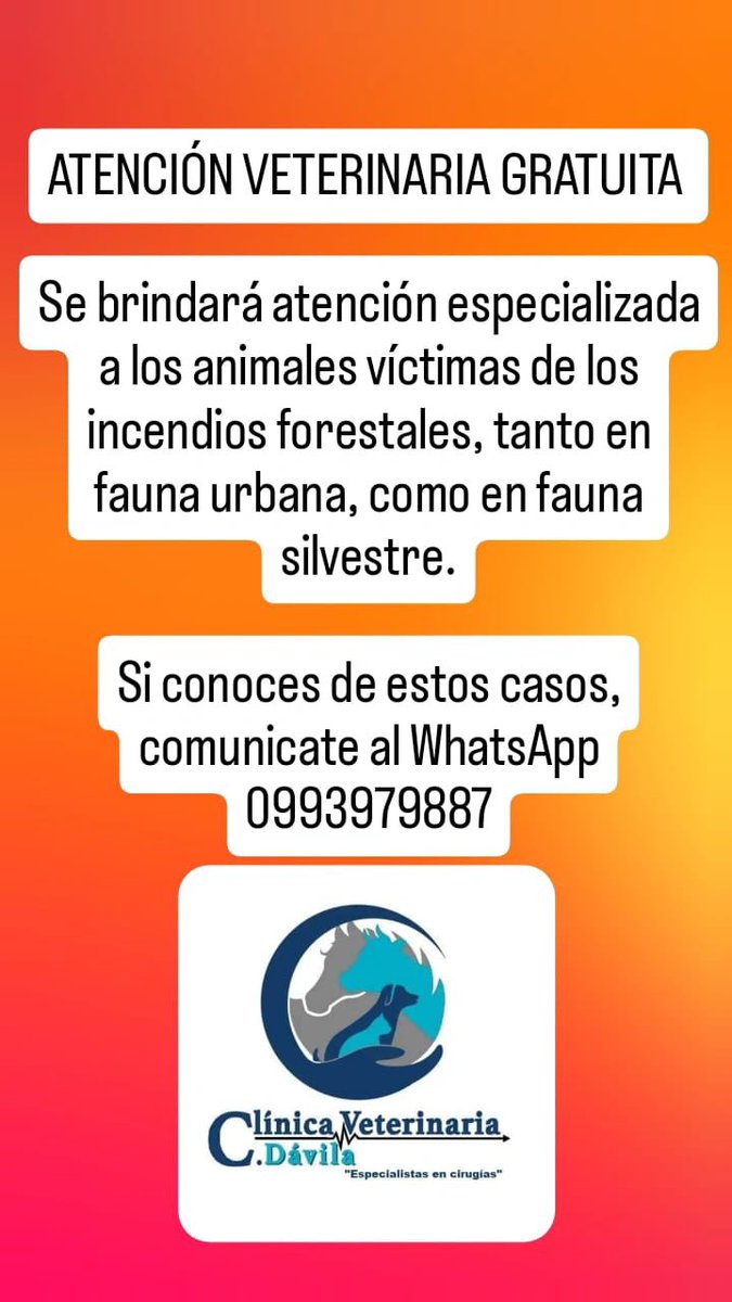 SilviaAndradeJ's tweet photo. Favor #RT Empiezo mi día con esta noticia de Quito Solidario. ATENCIÓN GRATUITA VETERINARIA #Quito #IncendioForestal #IncendioQuito #Ayuda #Veterinaria #Ecuador https://t.co/EscZSQqPXK