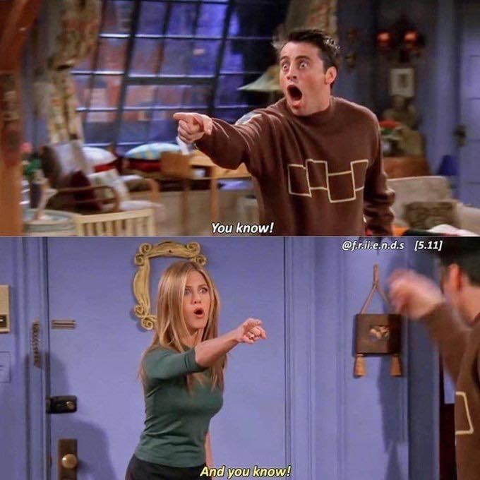 ChandlerBing_12's tweet photo. Rachel and Joey do the Spiderman meme https://t.co/4M9cR5brnx