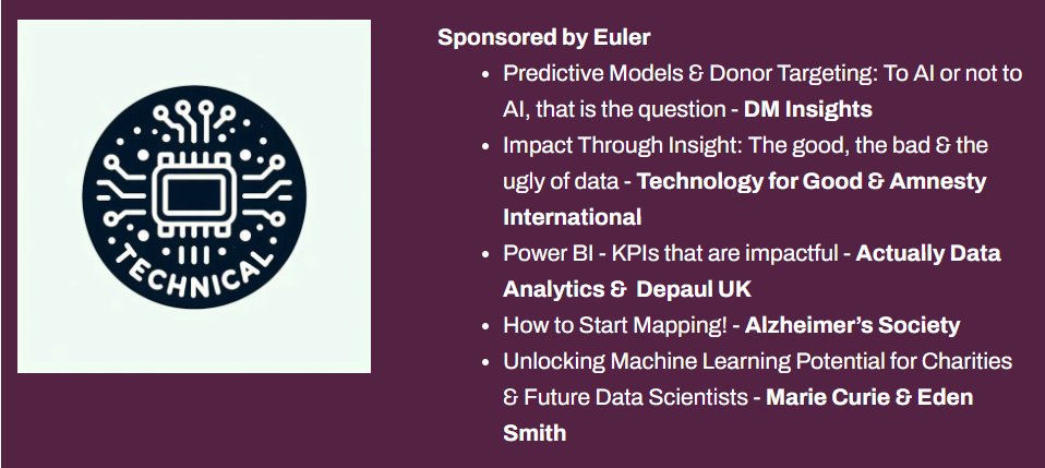 Insight in Fundraising Conference 2024 - Early Bird Ends Today!!

Check out the line-up for the “Tech”  room sponsored by <a href="/EulerDataops/">Euler</a>  at our conference on Monday, 14 Oct, London. 

10% discount with code Earlybird10 until Wed.  Get your tickets now: 

eventbrite.co.uk/e/chartered-in…