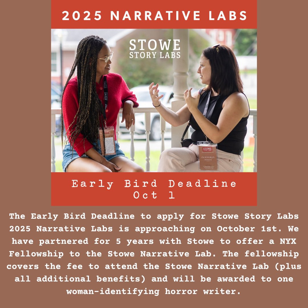 Learn more about our Fellowship with @StoweStoryLabs and all the Narrative Labs here: bit.ly/3M1uHCf
Apply for the Labs and the NYX Fellowship at the lowest application rate by 11:59 PM PST on October 1st: bit.ly/3M1uHCf