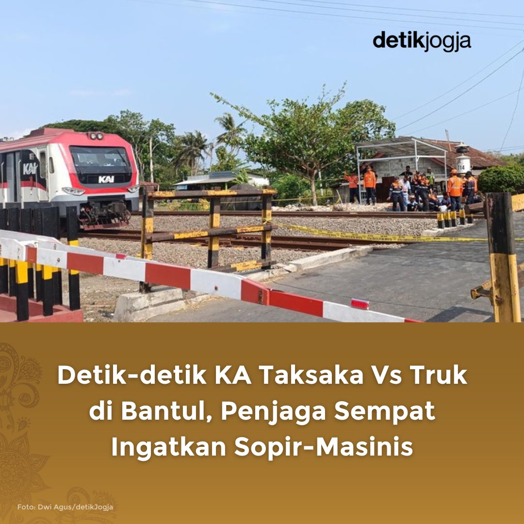 detikjogja_'s tweet photo. 💥🚂 KA Taksaka Vs Truk di Bantul

KA Taksaka tabrak truk molen yang nekat masuk perlintasan tertutup. Masinis terluka, pos jaga hancur, kereta eksekutif baru rusak parah! Seperti apa kejadiannya? Simak di #Thread berikut! https://t.co/Fpf2yIXxfg