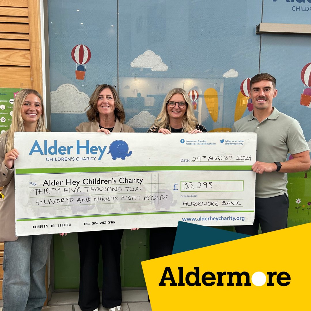 AldermoreBank's tweet photo. We’re proud to support @AlderHeyCharity, by donating £35,298 to fund a Complimentary Therapist at the Alder Centre, supporting bereaved families through holistic therapies.
We’re glad to be a part of and support such an amazing organisation!
#Charity #MoreGiving #BackingYou https://t.co/MlTJUIw25l