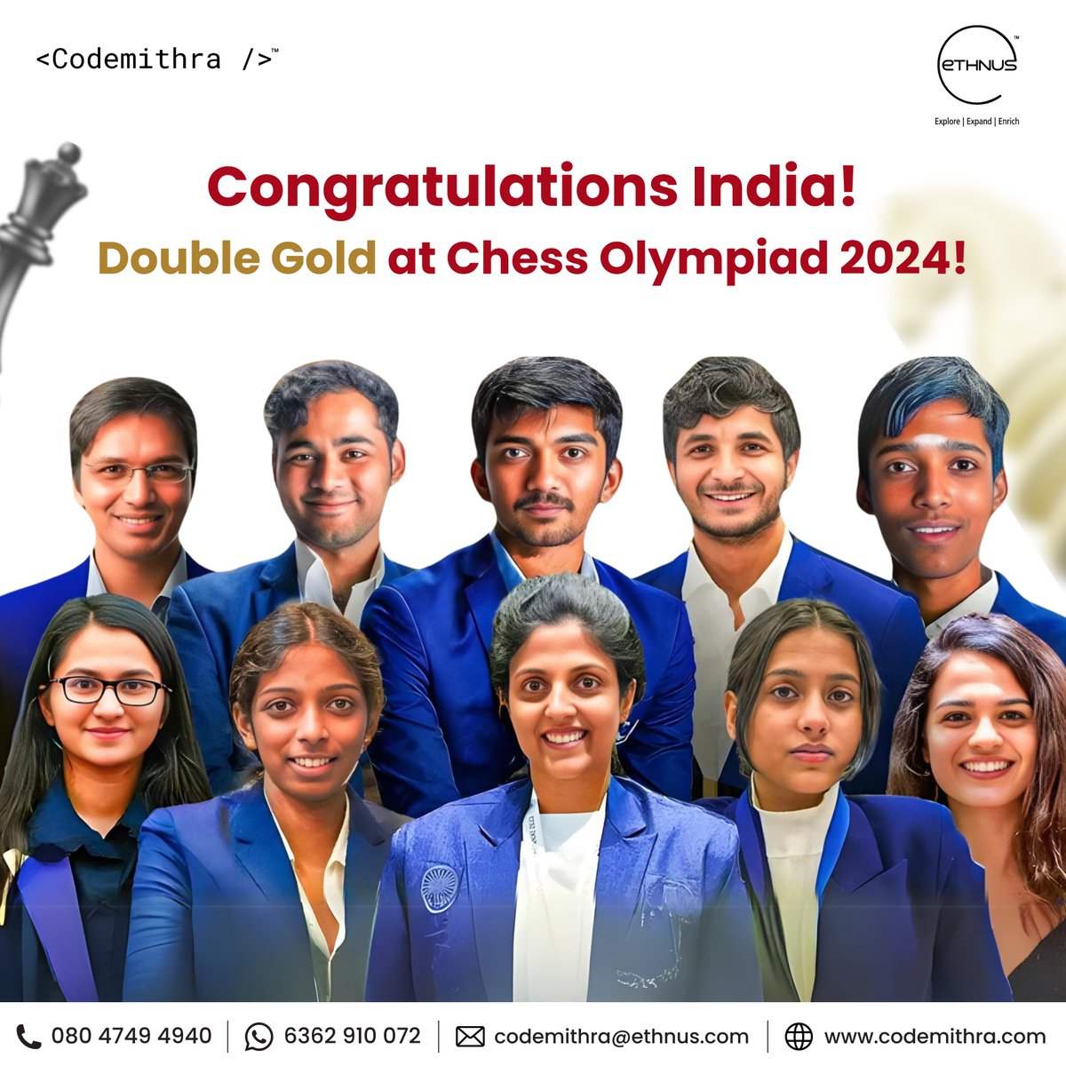 #Congratulations, India! Double #gold at the #ChessOlympiad 2024! Our #champions have showcased brilliance, hard work, and dedication, putting #India on the #global map. This #victory inspires millions to aim higher and dream bigger. Let’s #celebrate this #golden moment! #Chess