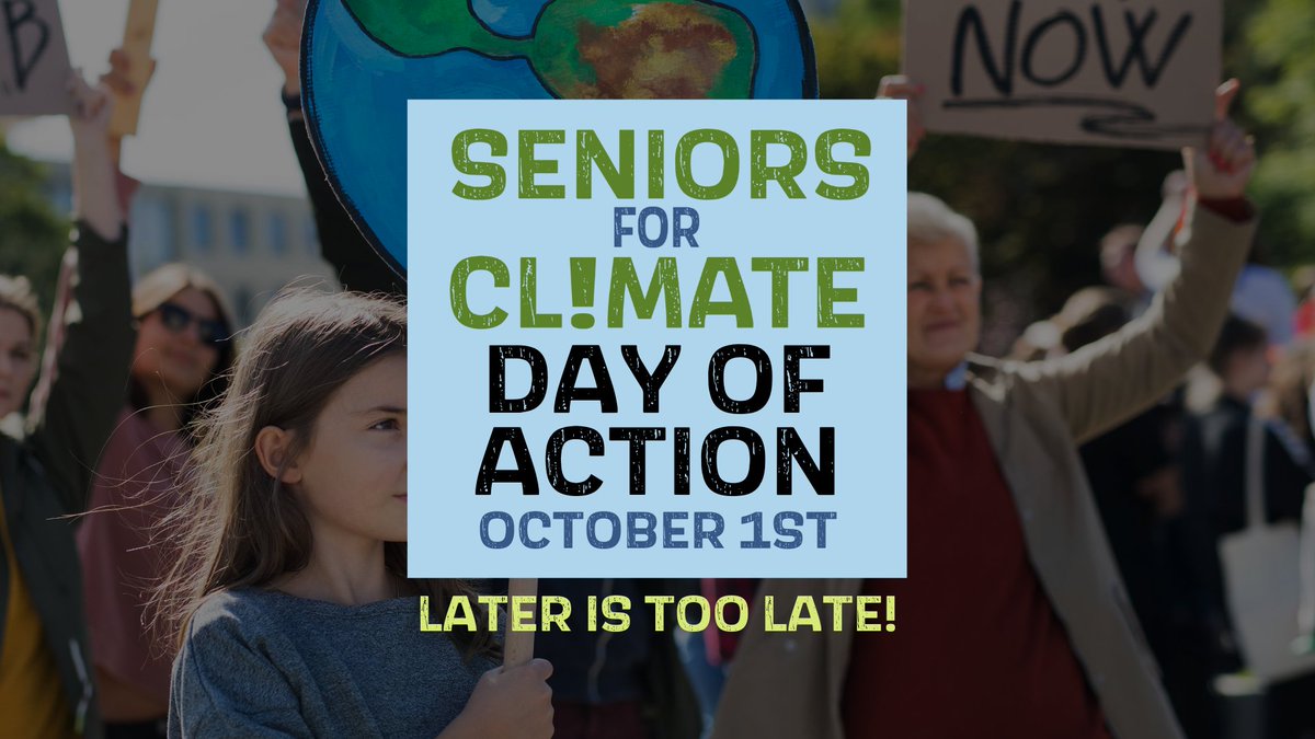 CANRacCanada's tweet image. 🚨“Later” is too late for the climate. Join seniors across Canada for a day of climate action with @ClimateSeniors!

🗓️ Tuesday, October 1st
📌 Join or plan your own local action: seniorsforclimate.org

#LaterIsTooLate #SeniorsForClimate #NationalSeniorsDayCAN