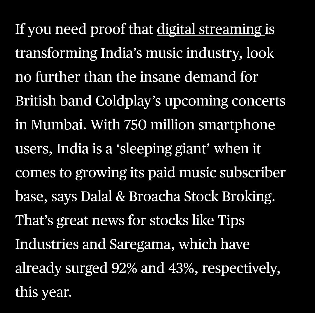 amil_sharma28's tweet photo. #Coldplay fever to heat up music stocks 

#saregama #TipsIndustries #ColdplayMumbai #ConcertTour https://t.co/Hve9JbDTTX