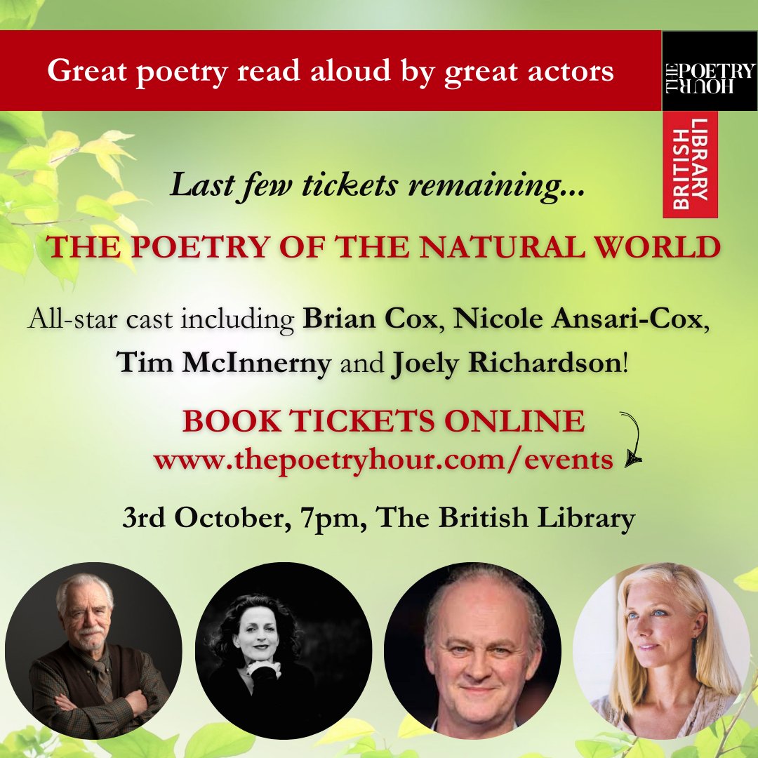 Last tickets! Brian Cox, Nicole Ansari-Cox, Tim McInnerny and Joely Richardson will be celebrating #NationalPoetryDay <a href="/britishlibrary/">British Library</a> on 3 Oct (7pm). Tickets - thepoetryhour.com/events/the-poe…
#britishlibrary #poetry #BrianCox #nicoleansaricox #timmcinnerny #JoelyRichardson #londonevents